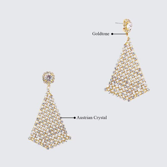 White Austrian Crystal Earrings in Goldtone Triangle Shape - Picture 4 of 7